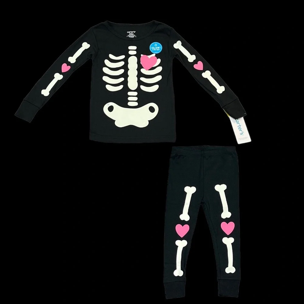 Carters Halloween Baby Infant Girls Skeleton Pajama Set Size 12-24‎ Months Black - Picture 10 of 12